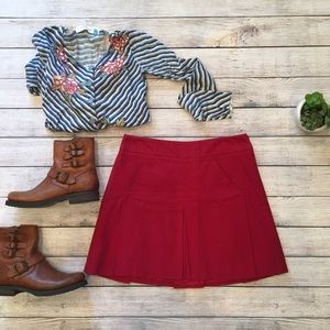Anthropologie Elevenses red mini skirt pleats sz 2